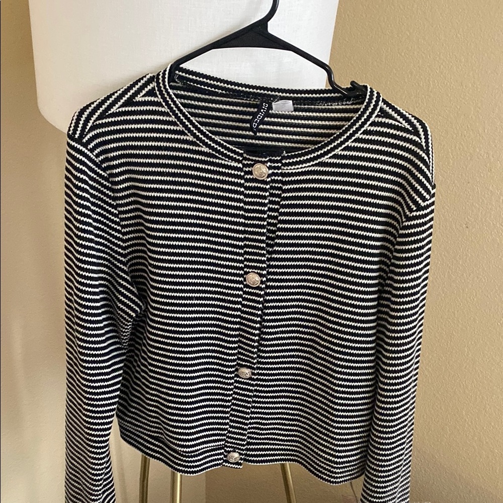 Black and White Striped Cardigan